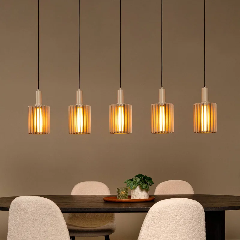 Hanglamp Lambres, lengte 164 cm, glas/metaal 5-lamps. von Lucide in Taupe – Produktfoto