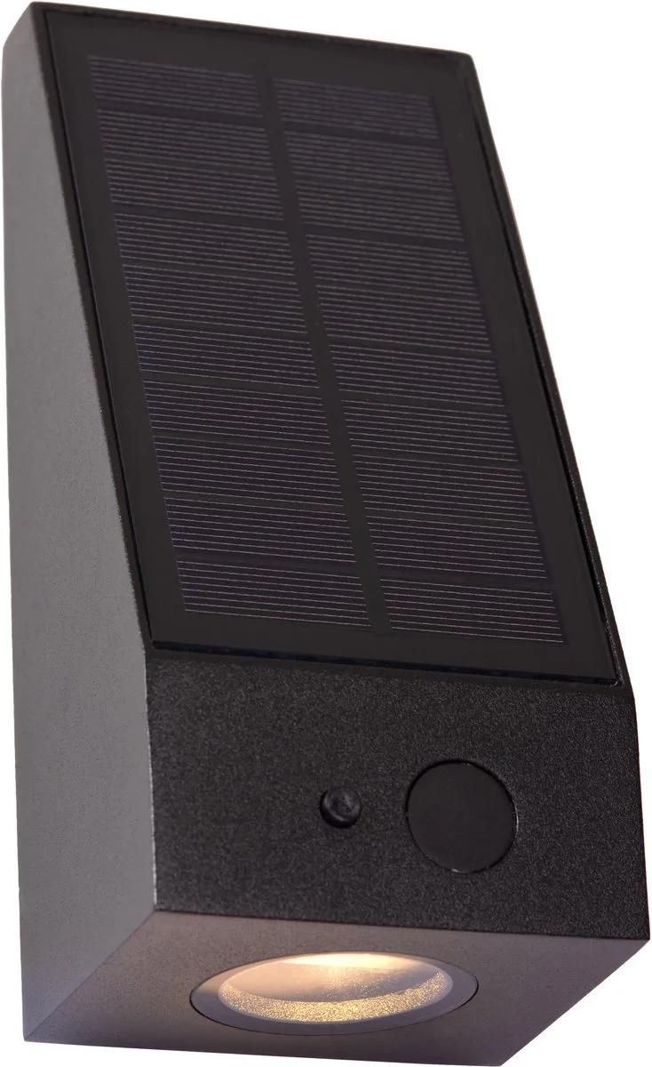 IRWIN - Wandlamp - Zonne-energie - LED Dimbaar - 1x2W 3000K - IP54 - Beweging & dag/nacht sensor de Lucide en Noir – photo produit
