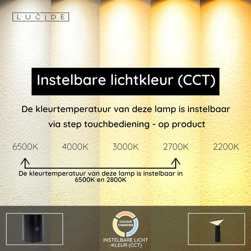 JIVE - Oplaadbare Tafellamp Binnen/Buiten - Accu/Batterij - Ø 13,7 cm - LED Dimbaar - CCT - 1x3W 2800K/6500K - IP44 fra Lucide i Sort – produktbillede
