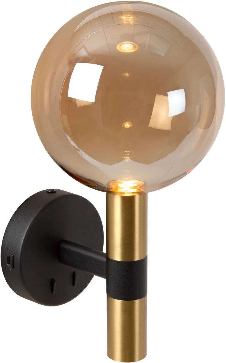 JOSIANE - Wandlamp - Ø 18 cm - 1xG9 - Met USB oplaadpunt - Vibes von Lucide in Schwarz – Produktfoto
