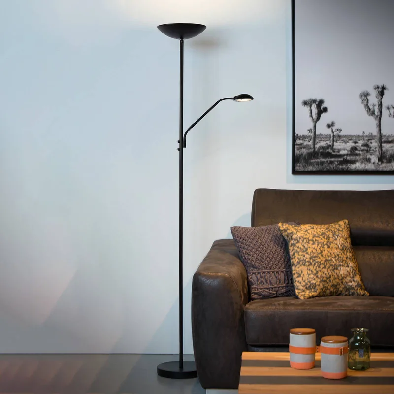 LED vloerlamp ZENITH, 2-lamps. Hoogte 180 cm, metaal, dimbaar de Lucide en Noir – photo produit