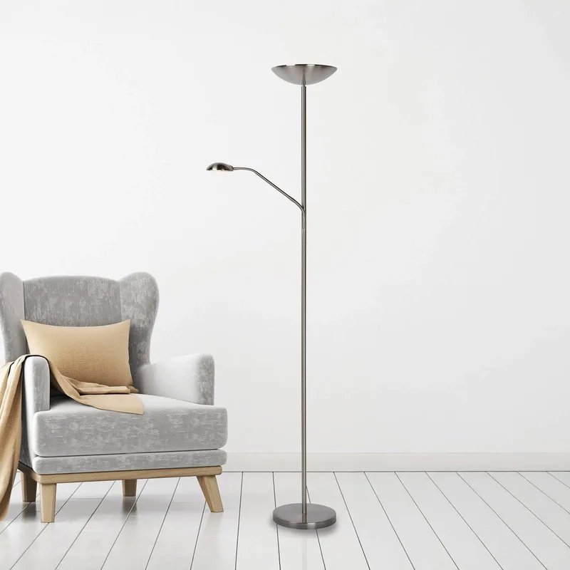 LED vloerlamp ZENITH, chroom, 2-lamps. Hoogte 180 cm, metaal, dimbaar de Lucide en Mat chroom – photo produit