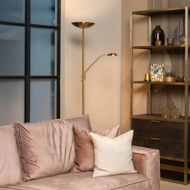 LED vloerlamp ZENITH, goud, 2-lamps, hoogte 180 cm, metaal, dimbaar van Lucide in Mat goud – productfoto