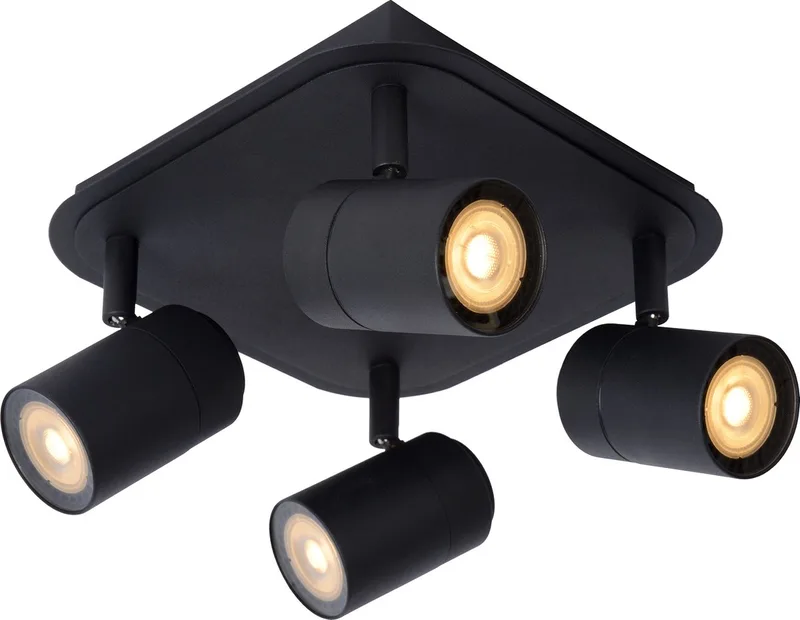 LENNERT - Plafondspot (Plafondlamp) Badkamer - LED Dimbaar - GU10 (MR16) - 4x5W 3000K - IP44 von Lucide in Schwarz – Produktfoto