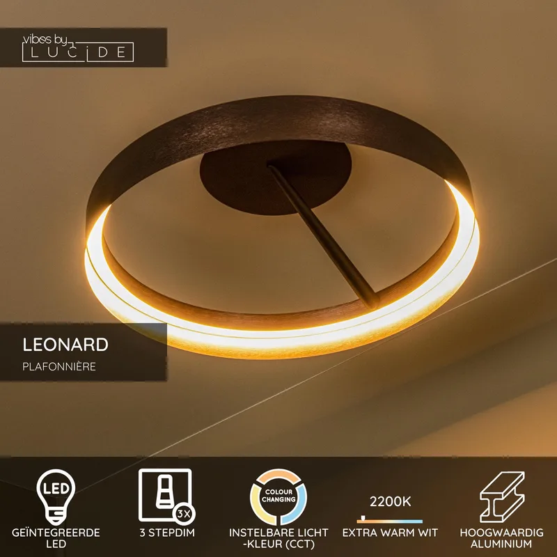 LEONARD - Plafonnière (Plafondlamp) - Ø 54,5 cm - LED 3 StepDim - CCT - 1x35W 2200K/3000K - Vibes von Lucide in Koffie – Produktfoto