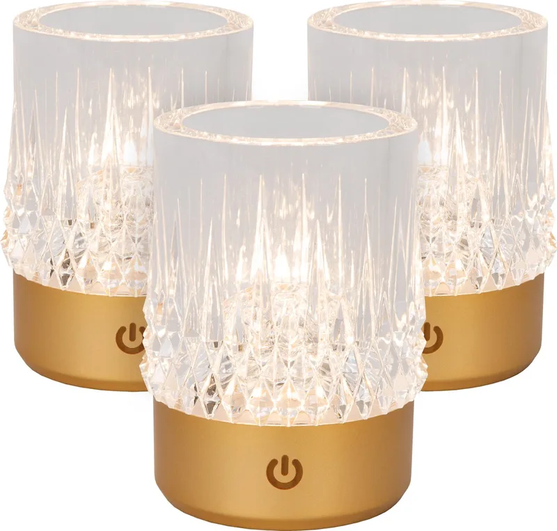 LILY - Oplaadbare Tafellamp - Accu/Batterij - Ø 8 cm - LED 3 StepDim - 1x3W 2700K/3000K - Mat Goud / Messing - Set van 3 de Lucide en Mat Goud, Laiton – photo produit