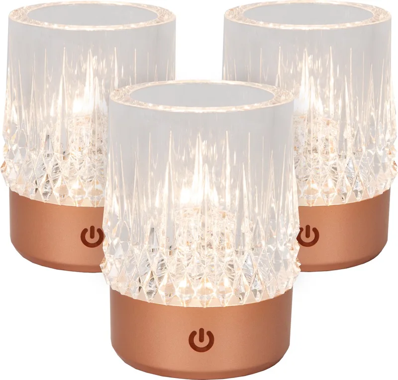 LILY - Oplaadbare Tafellamp - Accu/Batterij - Ø 8 cm - LED 3 StepDim - 1x3W 2700K/3000K - Set van 3 von Lucide in Kupfer – Produktfoto
