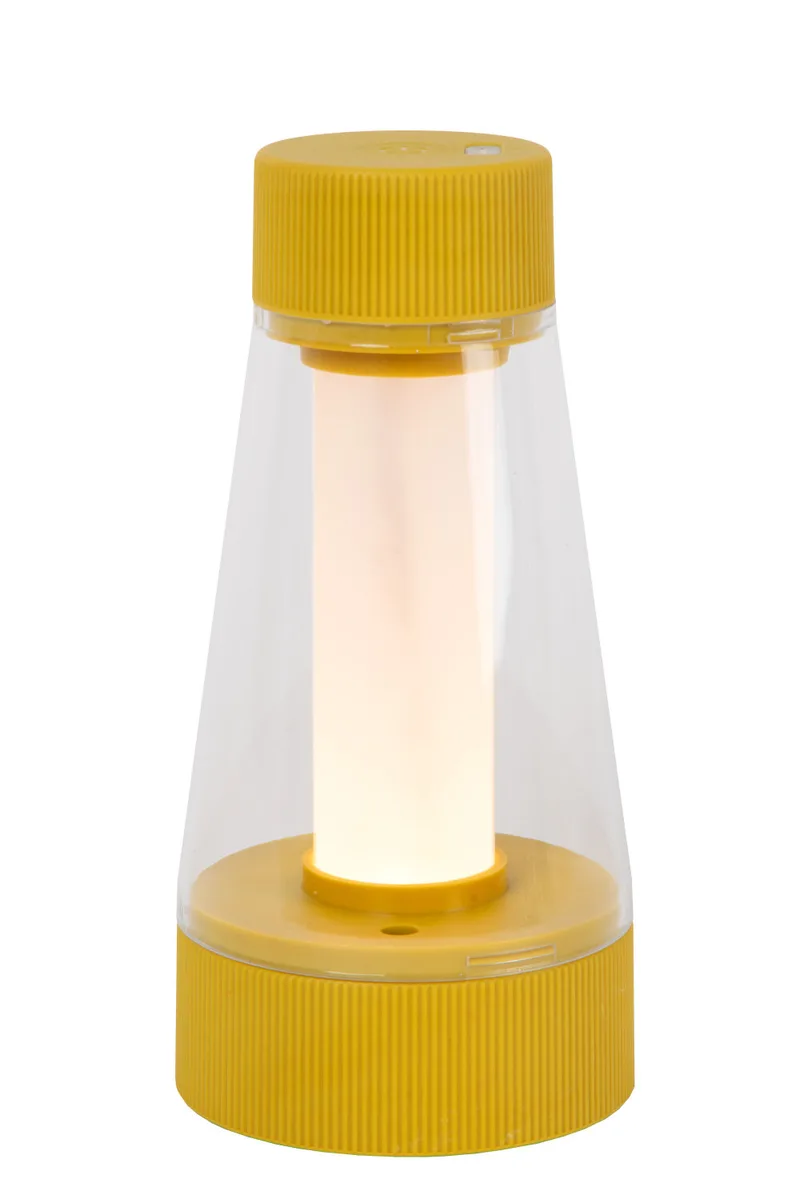 LORALI - Oplaadbare Tafellamp Binnen/Buiten - Accu/Batterij - Ø 7,7 cm - LED Dimb. - 1x1,2W 2600K/3000K - IP44 - Okergeel van Lucide – productfoto