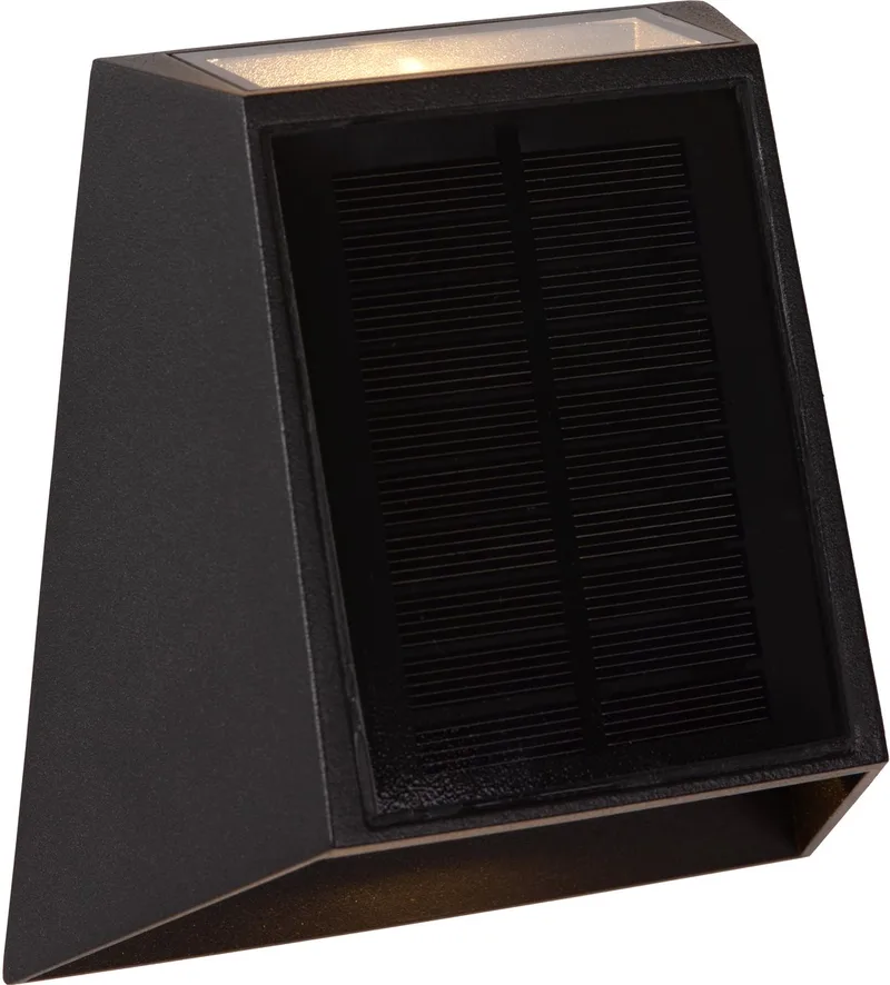 LUTON - Wandlamp - Zonne-energie - LED Dimbaar - 1x2W 2700K/3000K - IP54 - Beweging & dag/nacht sensor de Lucide en Noir – photo produit