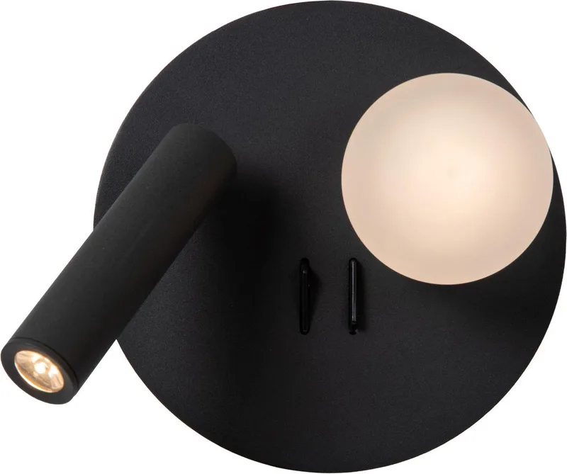 MATIZ - Bedlamp / Wandlamp - Ø 16,5 cm - LED - 3000K - Met USB oplaadpunt de Lucide en Noir – photo produit