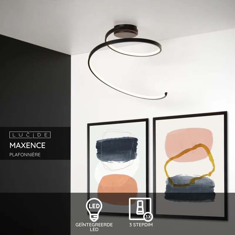 MAXENCE - Plafonnière - Ø 46 cm - LED 3 StepDim - 1x24W 3000K - Zwart von Lucide – Produktfoto