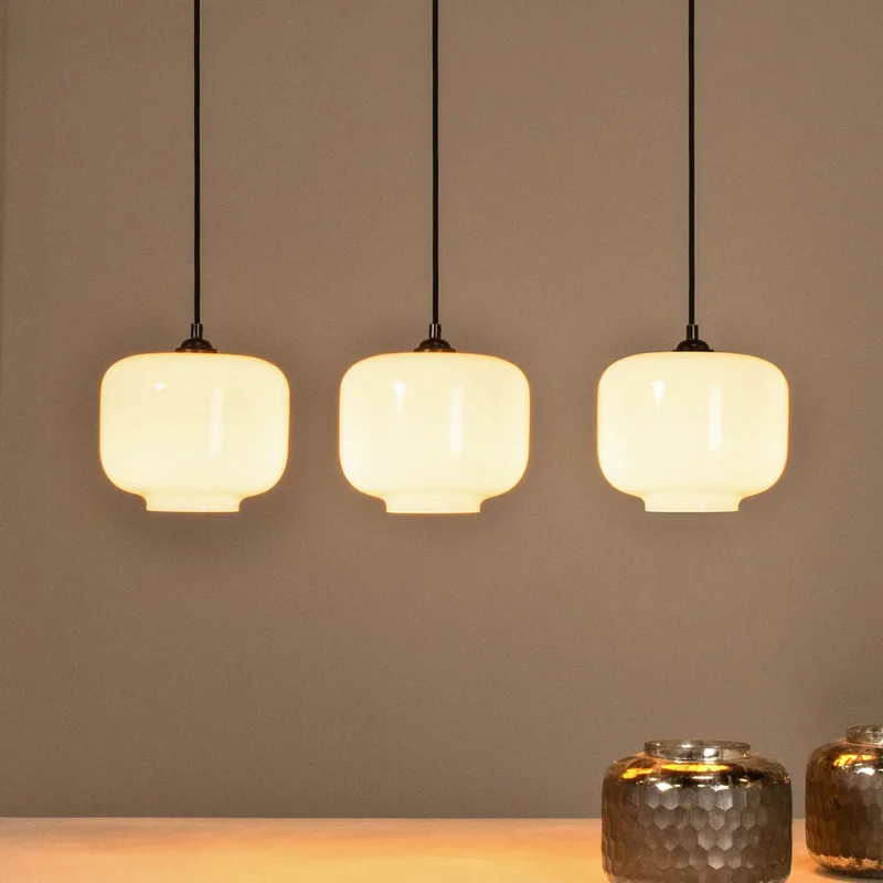 Medine hanglamp, opaal, hoekig, glas, 3-lamps, E27 fra Lucide i Sort, Opaal – produktbillede