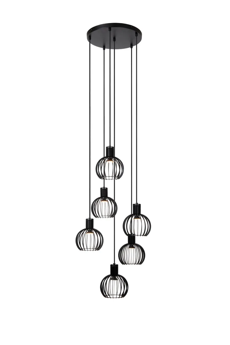 MIKAELA - Hanglamp - Ø 35 cm - 6xE14 - Zwart de Lucide – photo produit