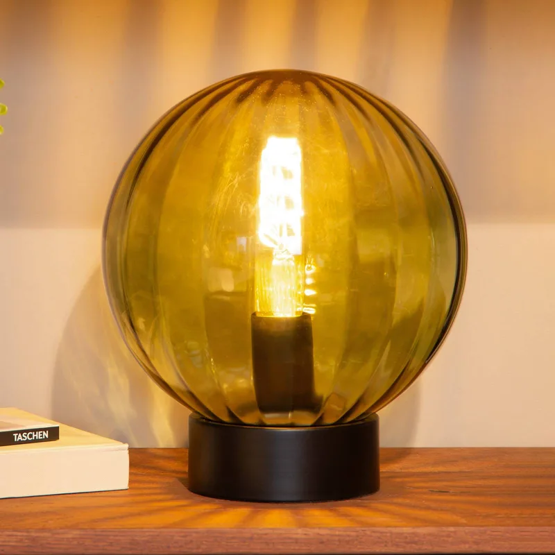 Monsaraz tafellamp, groen, Ø 25 cm, glas, E27 fra Lucide i Sort, Grøn – produktbillede