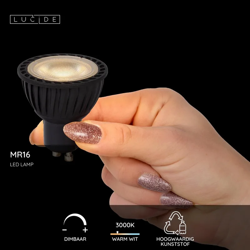MR16 - Led lamp - Ø 5 cm - LED Dimbaar - GU10 (MR16) - 1x5W 3000K - Zwart de Lucide – photo produit