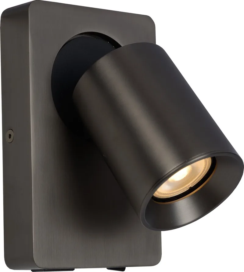 NIGEL - Bedlamp / Wandlamp - LED Dim to warm - GU10 - 1x5W 2200K/3000K - Met USB oplaadpunt de Lucide en Anthracite – photo produit