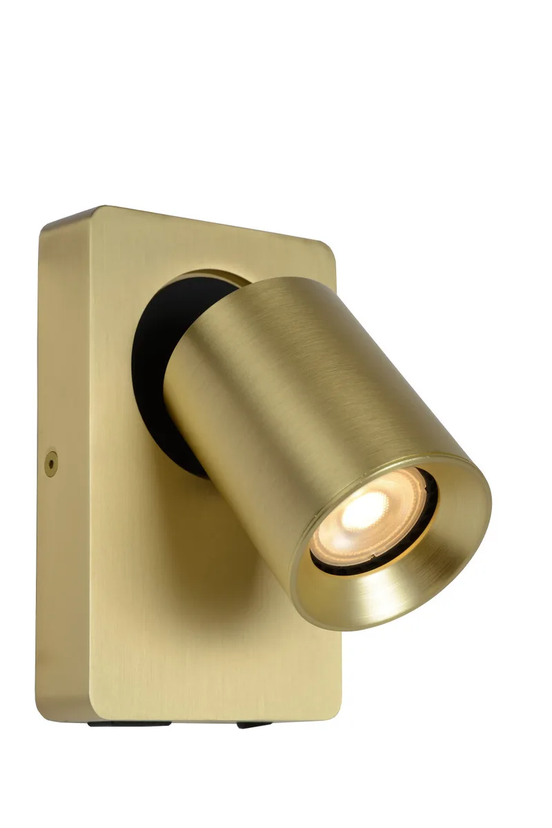 NIGEL - Bedlamp / Wandlamp - LED Dim to warm - GU10 (MR16) - 1x5W 2200K/3000K - Met USB oplaadpunt - Mat Goud / Messing de Lucide – photo produit