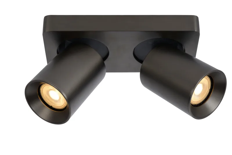 NIGEL - Plafondspot - LED Dim to warm - GU10 - 2x5W 2200K/3000K - Zwart Staal de Lucide – photo produit