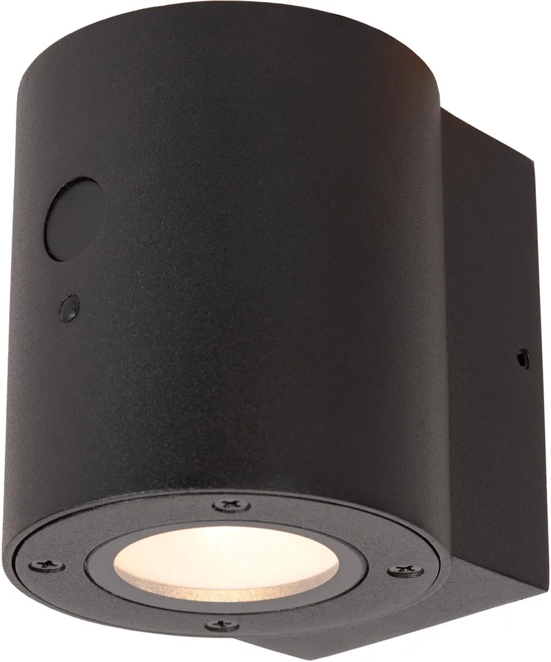 PERTH - Wandlamp - Zonne-energie - Ø 9 cm - LED Dimbaar - 1x1W 2700K/3000K - IP65 - Beweging & dag/nacht sensor de Lucide en Noir – photo produit