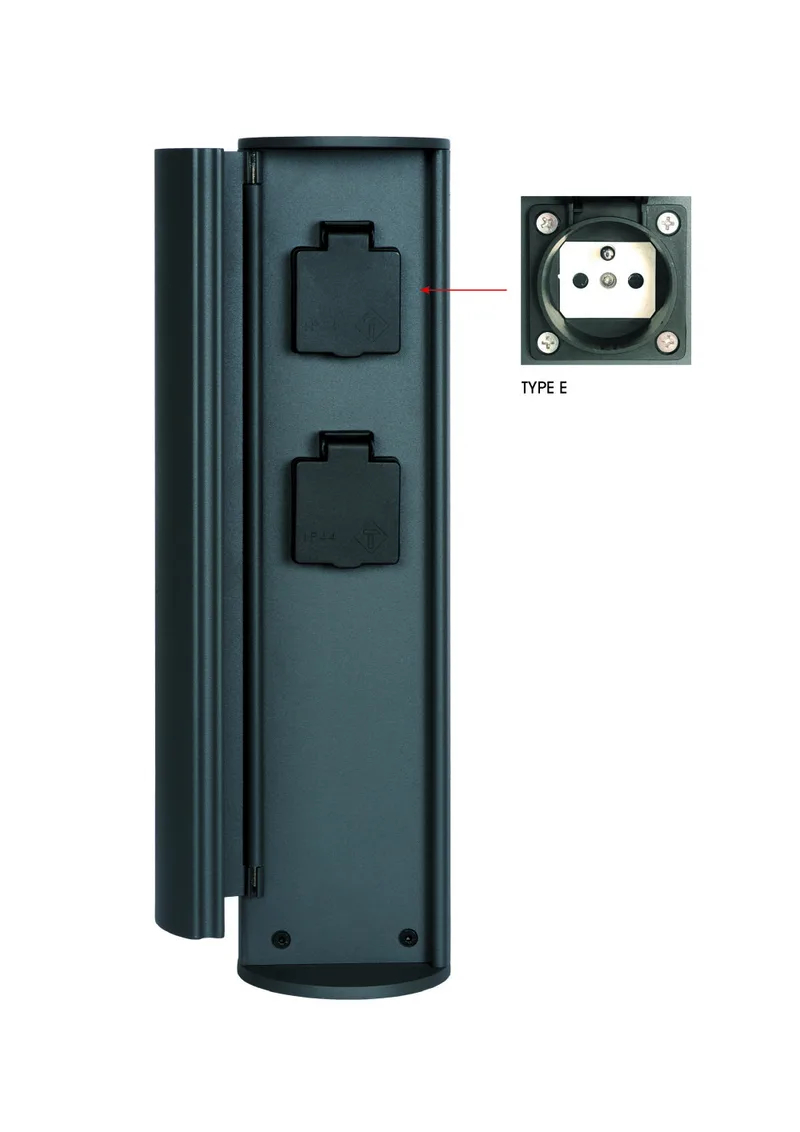 POWERPOINT - Buitenstopcontact zuil - Stopcontacten met penaarde - Type E - FR, BE, POL, SVK & CZE norm - Ø 10 cm - IP44 ? Antraciet van Lucide – productfoto