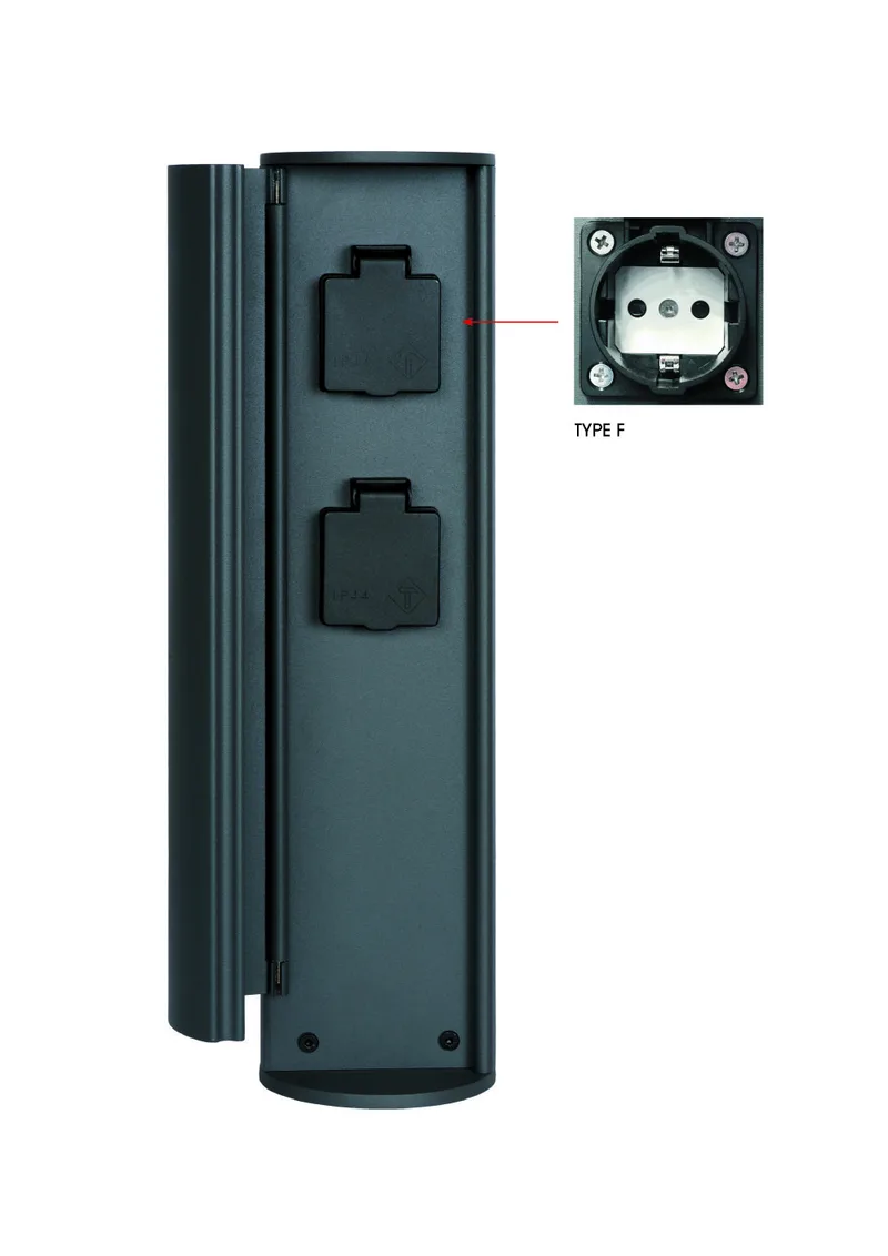 POWERPOINT - Buitenstopcontact zuil - Stopcontacten met randaarde - Type F - EUR/RUS standaard - Ø 10 cm - IP44 ? Antraciet de Lucide – photo produit