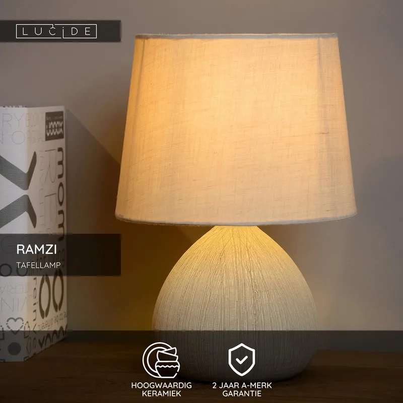 RAMZI - Tafellamp - Ø 18 cm - 1xE14 - Japandi van Lucide in Beige – productfoto