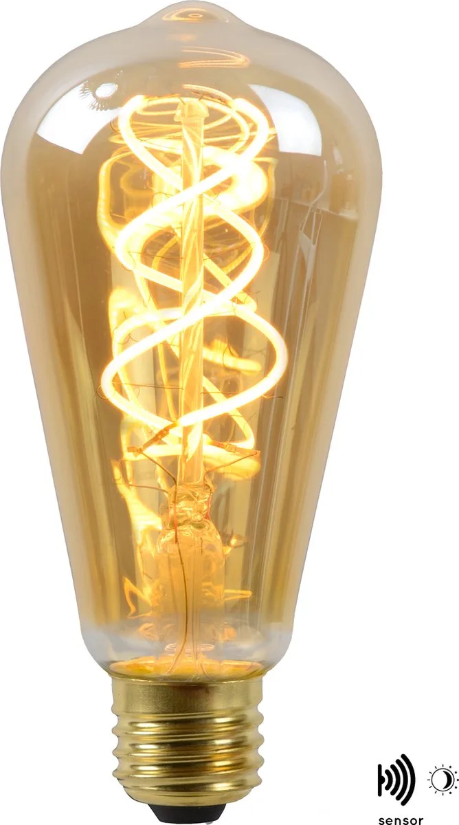 ST64 TWILIGHT SENSOR - Filament lamp - Ø 6,4 cm - LED - E27 - 1x4W 2200K - Dag/nacht sensor - Amber från Lucide – produktbild