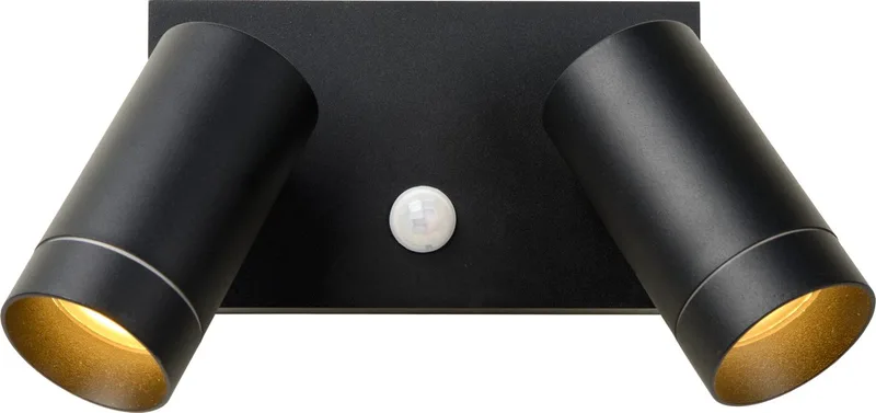 TAYLOR - Wandspot / Wandlamp Binnen/Buiten - 2xGU10 (MR16) - IP54 - Bewegingssensor van Lucide in Zwart – productfoto