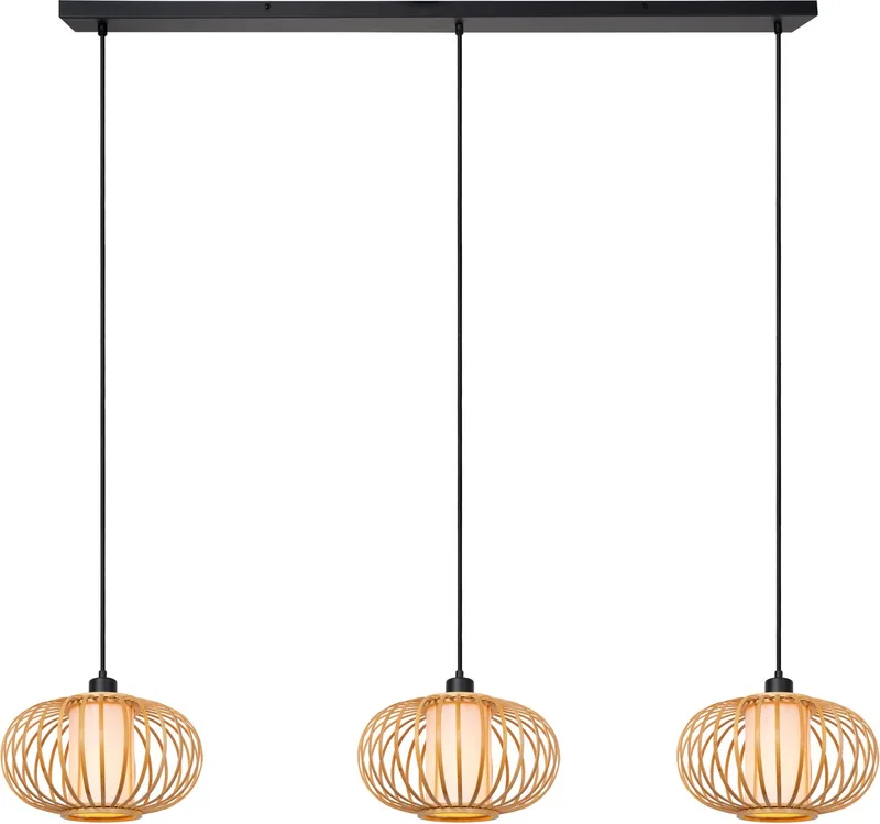 THULINE - Hanglamp - 3xE27 - Essential - Japandi von Lucide in Lichte houtlook – Produktfoto