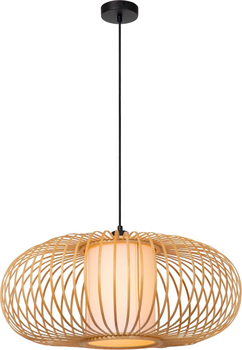 THULINE - Hanglamp - Ø 60 cm - 1xE27 - Essential - Japandi van Lucide in Lichte houtlook – productfoto