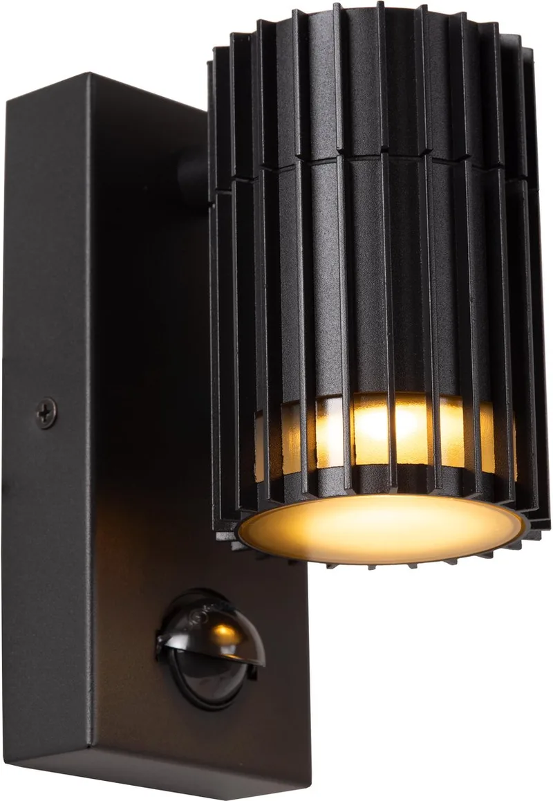 TIMBALA - Wandspot / Wandlamp Binnen/Buiten - 1xGU10 (MR16) - IP44 - Beweging & dag/nacht sensor - Essential de Lucide en Noir – photo produit
