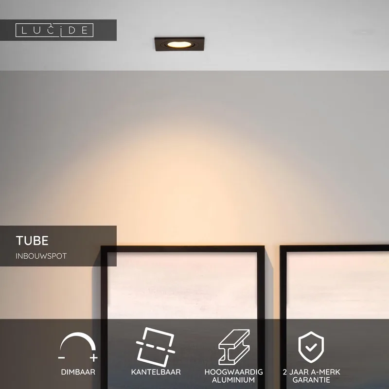 TUBE - Inbouwspot - 1xGU10 de Lucide en Noir – photo produit