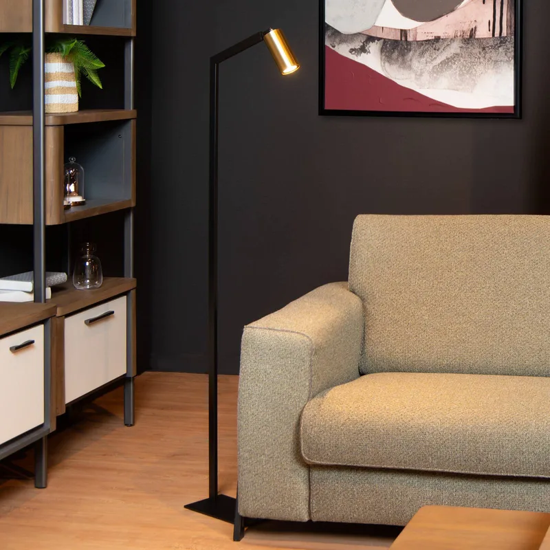 Vloerlamp Sybil draai- en zwenkbaar zwart/goud de Lucide en Noir, Or, Laiton – photo produit