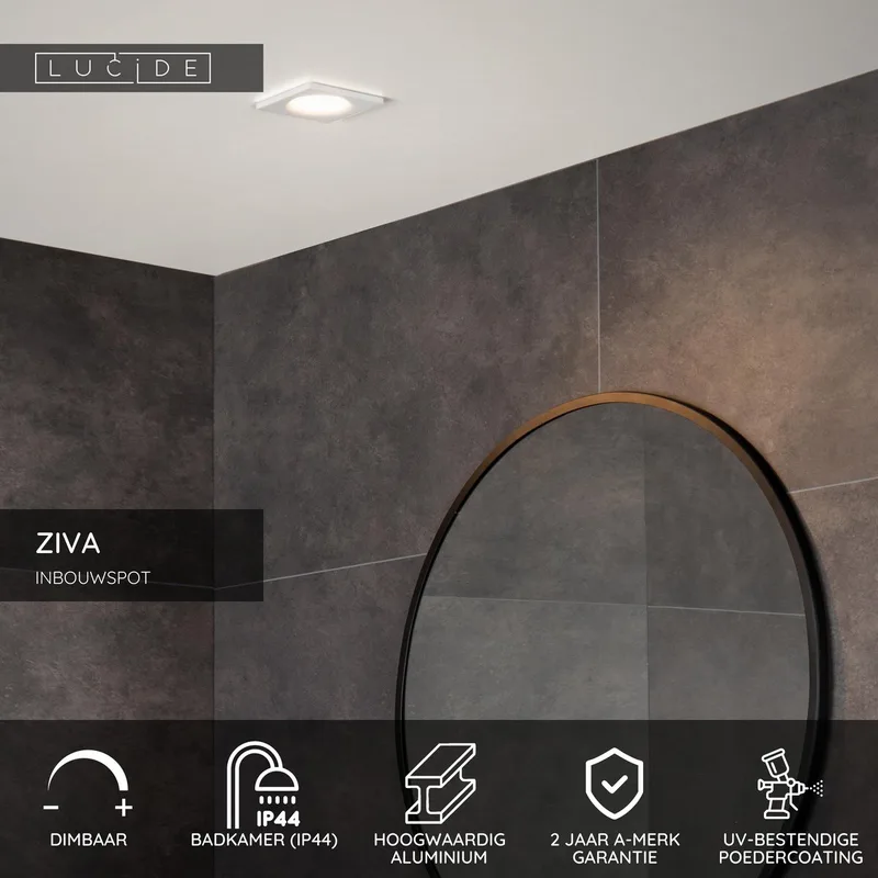 ZIVA - Inbouwspot Badkamer - 1xGU10 - IP44 van Lucide in Wit – productfoto