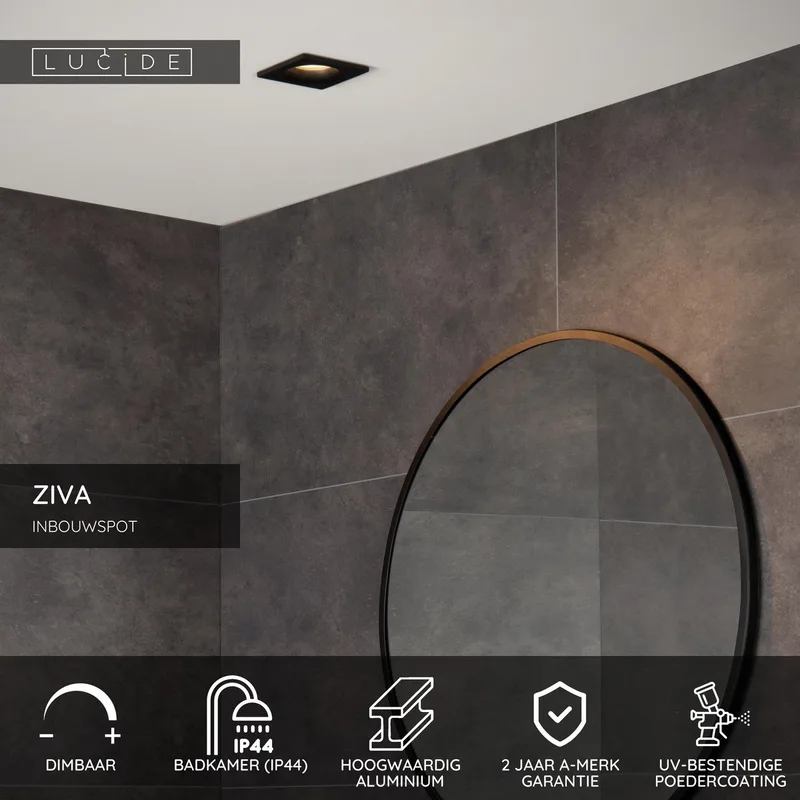ZIVA - Inbouwspot Badkamer - 1xGU10 - IP44 de Lucide en Noir – photo produit
