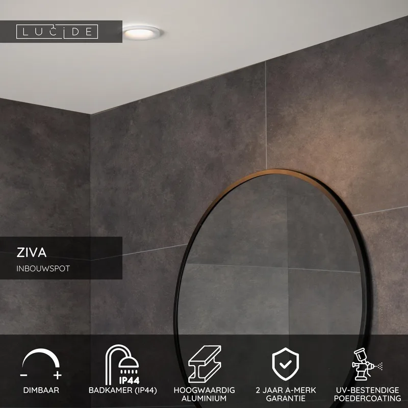 ZIVA - Inbouwspot Badkamer - Ø 8,4 cm - 1xGU10 - IP44 de Lucide en Blanc – photo produit