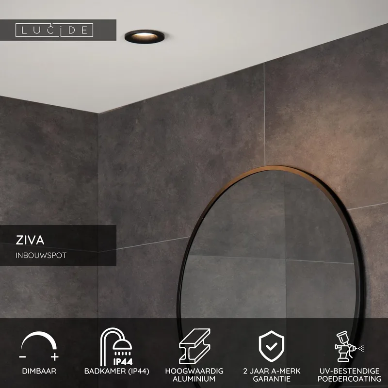 ZIVA - Inbouwspot Badkamer - Ø 8,4 cm - 1xGU10 - IP44 by Lucide in Black – product photo
