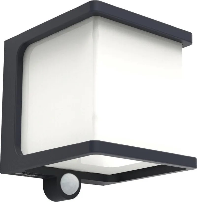 Doblo - LED solar wandlamp voor buiten - Langdurige werking (tot 10 uur) - PIR bewegingssensor - Dag/nacht sensor - Premium aluminium - 500Lm - 4000K helder wit licht - IP54 extra weerbestendig - Donkergrijs - 110 x 129 x 110 mm från Lutec i Grå – produktbild