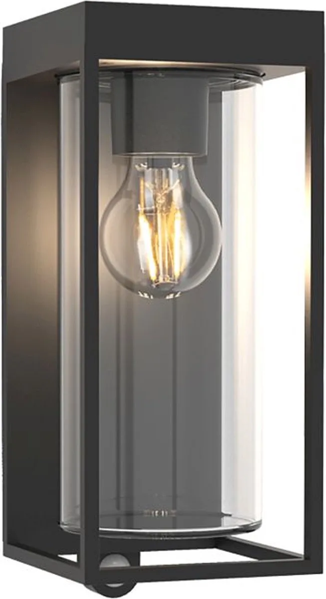 Flair - Solar wandlamp voor buiten met E27 retrofitting - Langdurige werking (tot 15 uur) - PIR bewegingssensor - Dag/nacht sensor - Premium aluminium - 200Lm - 2700K warm licht - IP44 weerbestendig - Mat från Lutec i Svart – produktbild