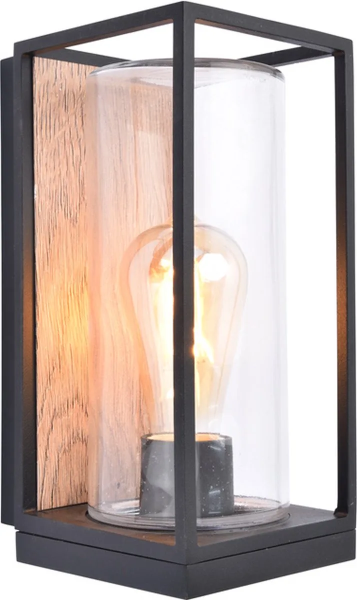 Flair Wandlamp voor buiten - Houteffect - E27 - 40W - Mat by Lutec in Black – product photo
