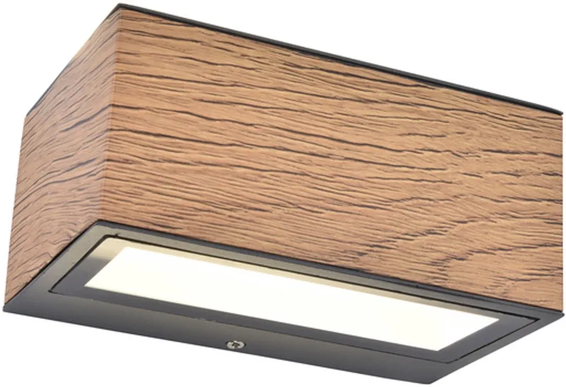 Gemini - LED wandlamp voor buiten - Up & Down - Roestvrij staal - 700Lm - 4000K helder wit licht - IP54 extra weerbestendig - Houteffect - 140 x 89 x 65 mm från Lutec i Brun – produktbild