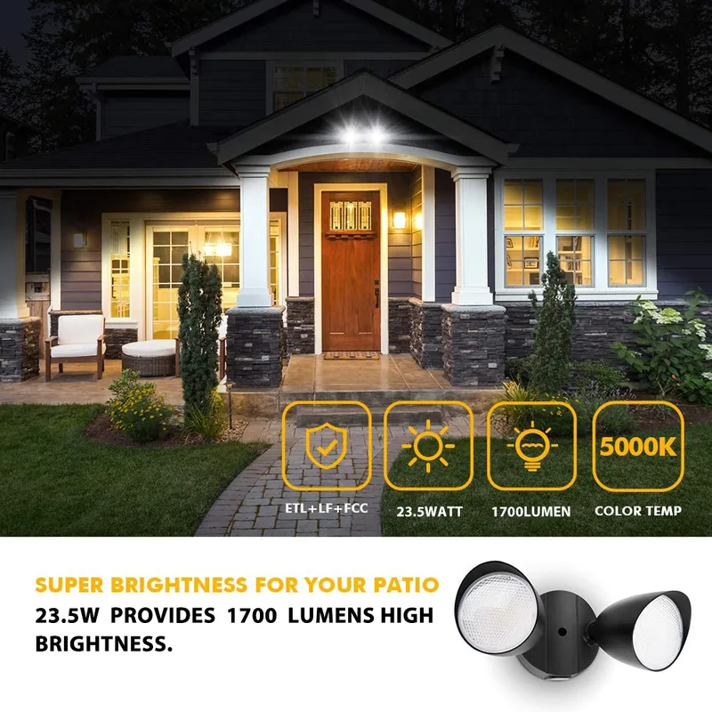 LUTEC 5000 K schwarzer Doppel-LED-Spotstrahler-Fluter als Außenwandleuchte, 2-köpfiger Sicherheitsstrahler mit verstellbaren Köpfen, für Garten, modern, neu, Garage, Schuppen (Doppelstrahler) fra Lutec – produktbillede