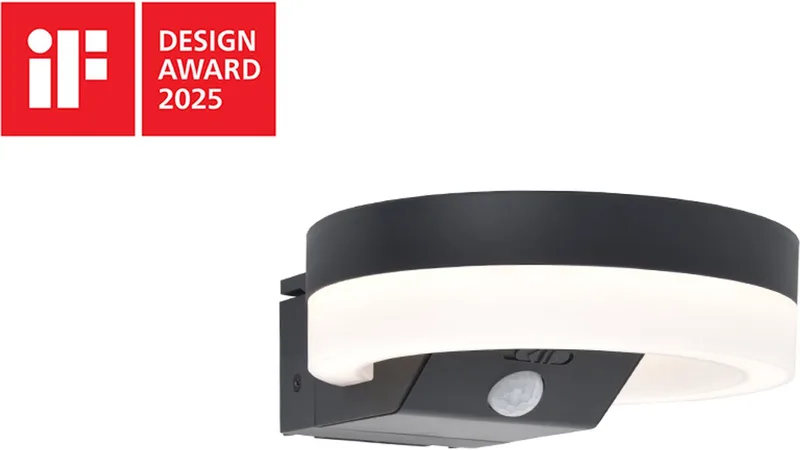 Runda - LED solar wandlamp voor buiten - Optimaal opladen door aanpasbaar zonnepaneel - Langdurige werking (tot 10 uur) - PIR bewegingssensor - 1300Lm - 3000K warm wit licht - IP54 extra weerbestendig de Lutec en Gris foncé – photo produit
