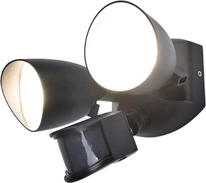Shrimp - LED security wandlamp voor buiten - PIR bewegingssensor - Dag/nacht sensor - Premium aluminium - Tweekoppig - 1700Lm krachtig licht - 4000K helder wit licht - Mat de Lutec en Noir – photo produit