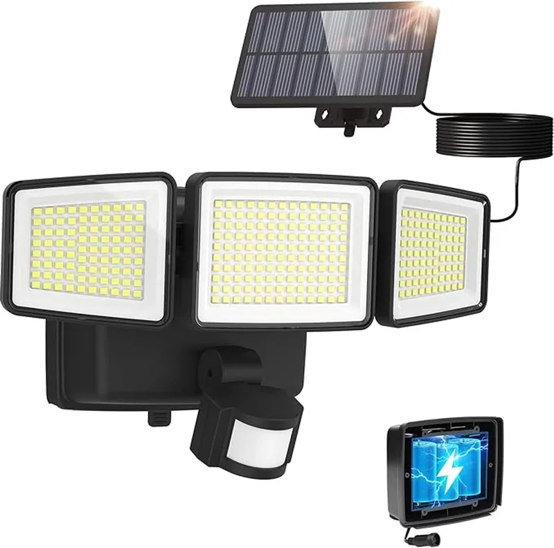 Solis - LED solar security wandlamp voor buiten - PIR bewegingssensor - 700Lm - 7000K helder wit licht - IP44 weerbestendig - Zwart fra Lutec i Mat Zwart – produktbillede