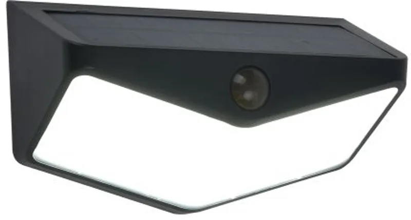 Wings - LED solar wandlamp voor buiten - Optimaal opladen door schuin zonnepaneel - PIR bewegingssensor - Dag/nacht sensor - 500Lm - 5000K helder wit licht - IP44 extra weerbestendig - Mat - 150 x 80 x 65 mm de Lutec en Noir – photo produit