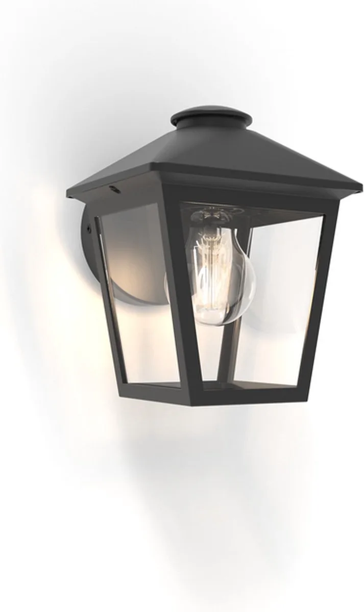 Zago Wandlamp voor buiten - Helder glas - E27 - Matzwart från Lutec i Svart – produktbild