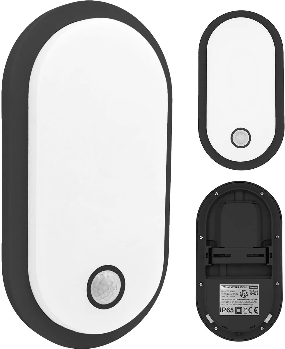 LED lamp met bewegingssensor, 10 W/15 W/18 W, IP65, instelbare kleurtemperatuur 3000/4000/6000 K, MCE534 B fra Maclean i Sort – produktbillede