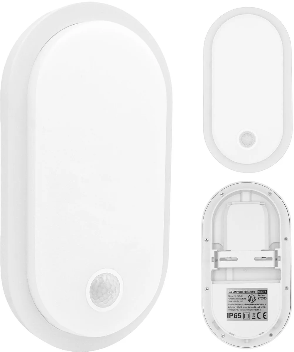 LED-lamp met bewegingssensor, PIR-sensor, 10 W/15/18 W, IP65, instelbare kleurtemperatuur 3000/4000/6000 K, MCE534 W fra Maclean i Hvid – produktbillede