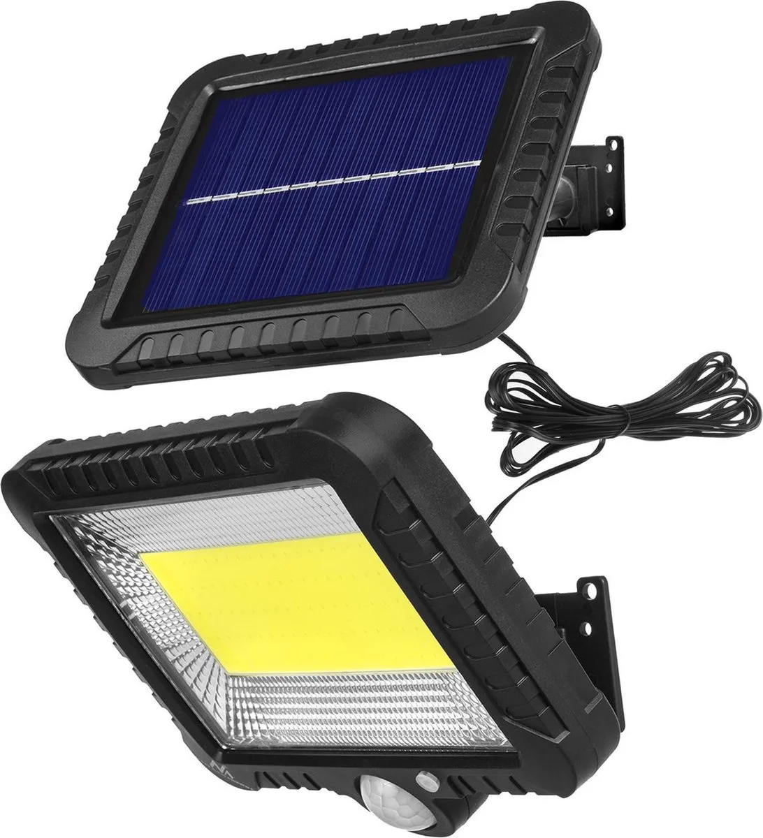 LED-schijnwerper op zonne-energie met bewegingssensor Maclean IP44, 5W, 400lm, 6000K koud wit, lithiumbatterij 1300 mAh, 5,5V DC MCE438 von Maclean in Schwarz – Produktfoto